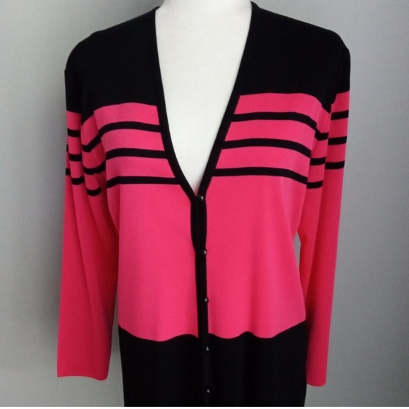 Misook Sweaters - Misook black & pink striped cardigan sweater size petite small